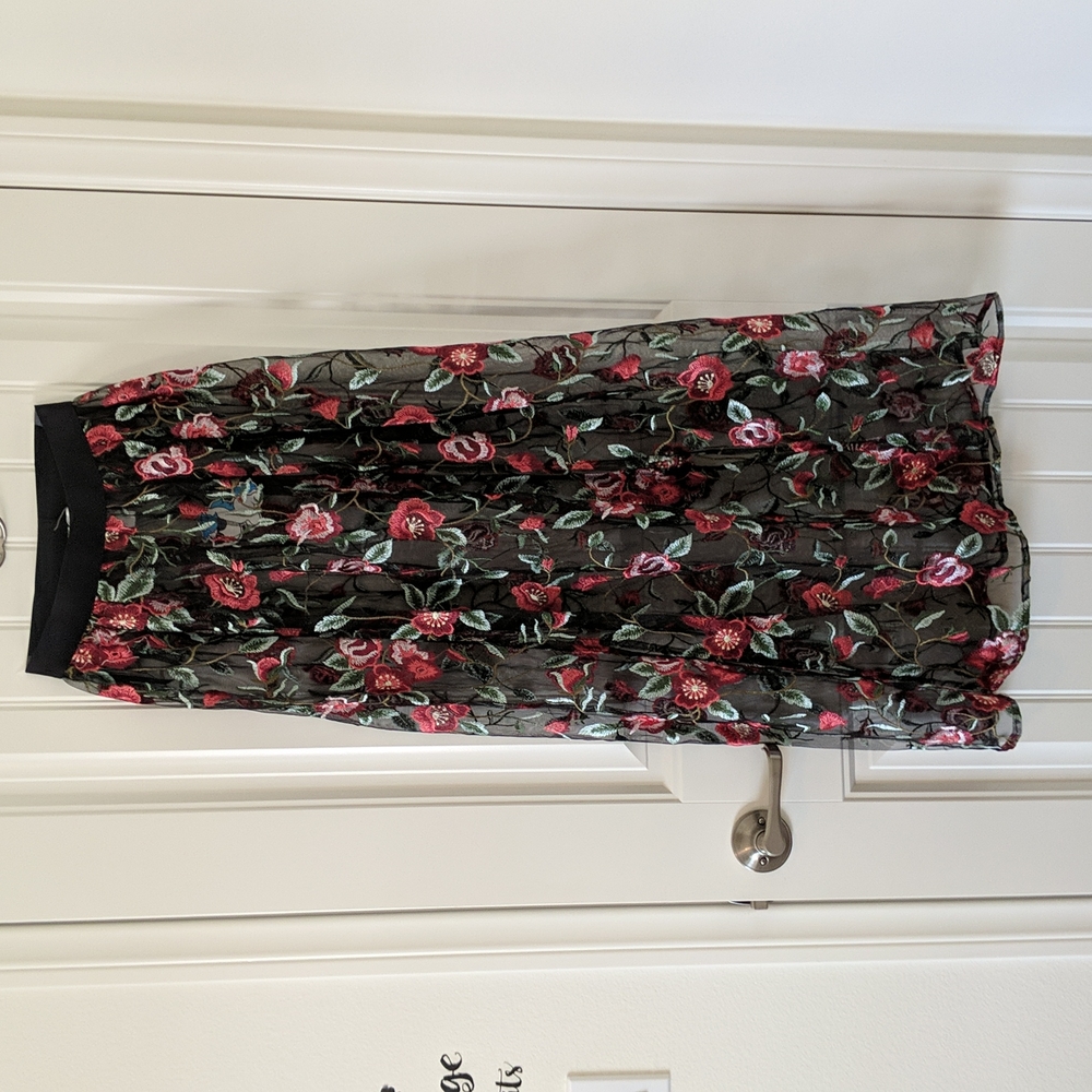 iHeartRaves Long Black Flowerfields Embroidered Mesh Cover Up Skirt